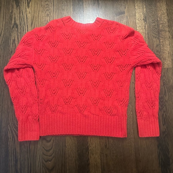 EUC BCBG MAXAZRIA RED POINTELLE KNIT CHENILLE SWEATER - women’s medium - Picture 7 of 7